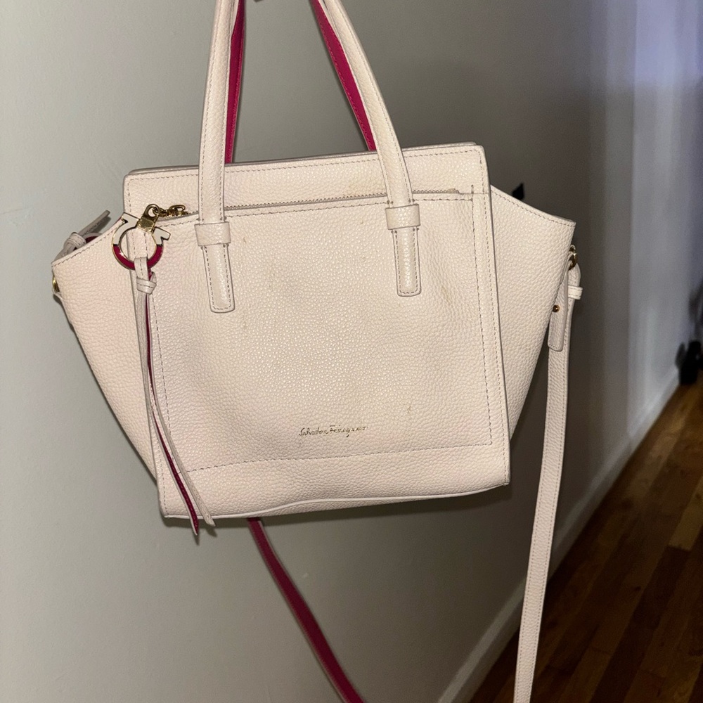 Salvatore Ferragamo Cream Satchel with Pink Accents